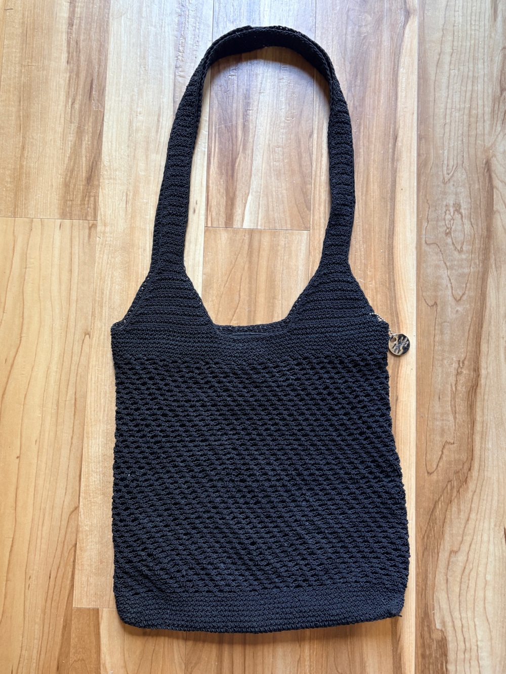 Black Crochet Shoulder Bag - Women's Knit Tote